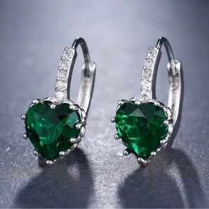 Elegant Silver and Green Heart Earrings